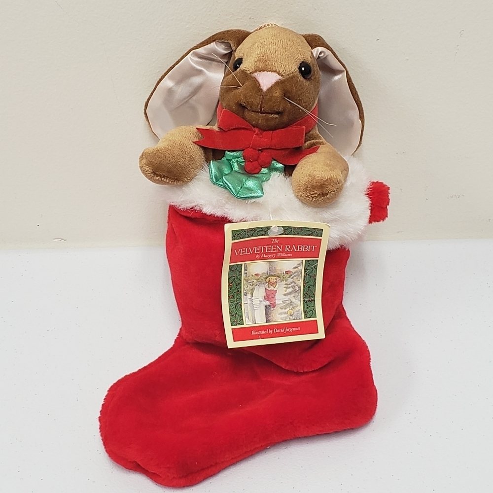 Velveteen Rabbit with Christmas Holiday Stocking 1985 Vintage Plush